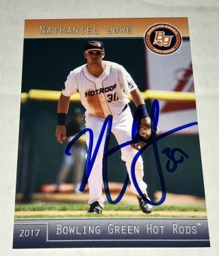 Nate Lowe Signed 2017 Bowling Green Hot Rods Card Tampa Bay Rays Nathaniel