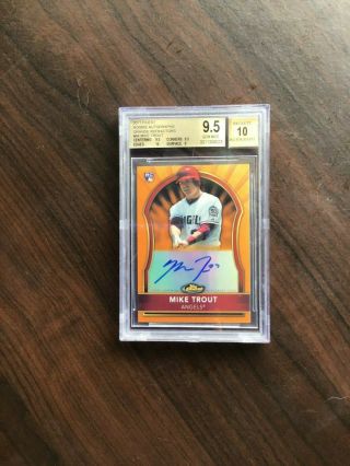 Mike Trout 2011 Topps Finest Rookie Card Orange Refractors Auto Rc /99 Bgs 9.  5