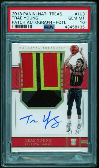 2018 - 19 National Treasures Fotl Trae Young /20 Rpa Rc 4 - Color Patch Auto Psa 10