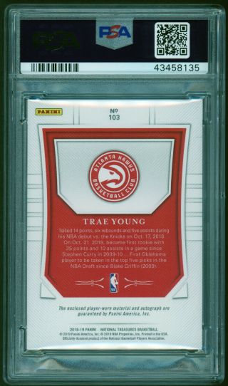 2018 - 19 National Treasures FOTL Trae Young /20 RPA RC 4 - Color Patch AUTO PSA 10 2