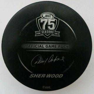 1936 - 2011 HARTFORD WOLF PACK RARE AHL 75SEASONS OFFICIAL GAME PUCK SHER - WOOD 3