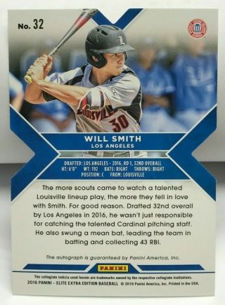Will Smith 2016 Elite Extra Edition RED Status Die - Cut RC on - card Auto ' d 38/75 2