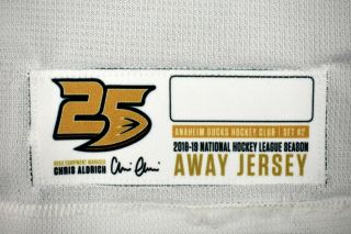 2018 - 19 Troy Terry 61 Anaheim Ducks Game Worn Jersey w/ 25th Anniv Set Tag LOA 10