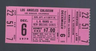 1970 Nfl Orleans Saints @ Los Angeles Rams Full Football Ticket