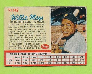 1962 Post Cereal Card - Willie Mays (142) San Francisco Giants