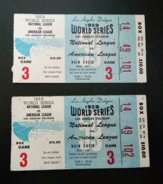 1959 La Dodgers World Series Ticket Stubs - $10.  00 Seats - 1 Pair