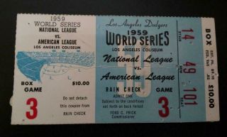 1959 LA Dodgers World Series Ticket Stubs - $10.  00 Seats - 1 Pair 3