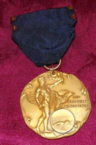 1962 Mid American Conference Swimming Gold 440 Yard Relay Medal Medallion Badge