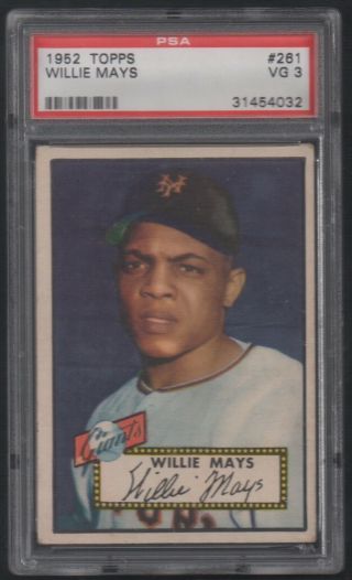 Willie Mays 1952 Topps 261 Baseball Card Graded Psa 3 Very Good