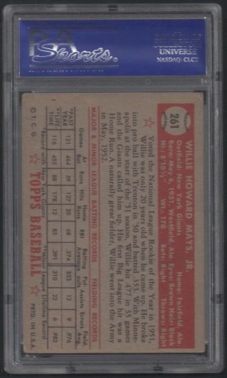 Willie Mays 1952 Topps 261 Baseball Card Graded PSA 3 VERY GOOD 2