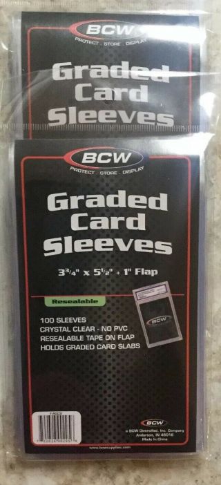 Bcw Graded Card Sleeves (200) Resealable Holds Psa & Bgs Slabs