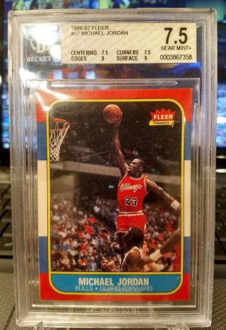 1986 - 87 Fleer 57 Basketball Michael Jordan Rookie Rc Bgs 7.  5 Near Mt,
