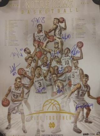 2018 - 19 Notre Dame Basketball Autographed Team Signed Poster Acc Mike Brey
