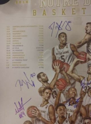 2018 - 19 NOTRE DAME BASKETBALL AUTOGRAPHED TEAM SIGNED POSTER ACC MIKE BREY 3