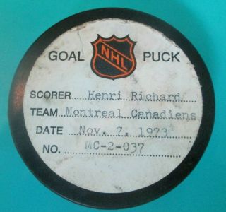 1973 Henri Richard NHL Game Goal Scored Puck Toronto Maple Leafs 2