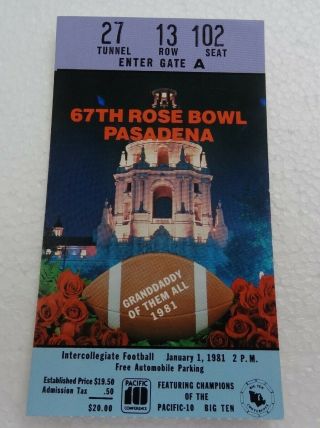1981 Michigan Vs Washington Rose Bowl Football Ticket Stub Schembechler