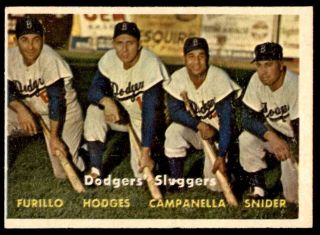 1957 Topps 400 Dodgers Sluggers Snider Hodges Campanella Nm To Nm,