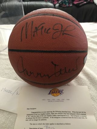 Magic Johnson Jerry West Signed Autographed Authentic Basketball Lakers