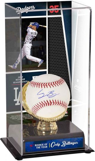 Cody Bellinger La Dodgers Signed Baseball And 2017 Roy Display Case With Image