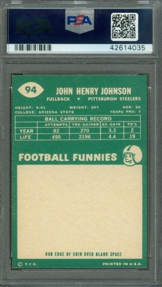 1960 Topps Football JOHN HENRY JOHNSON 94 Steelers PSA 8 (NearMint -) 2
