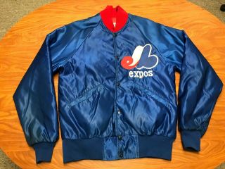 Mens Vintage Starter Montreal Expos Button Up Satin Baseball Jacket Size Medium