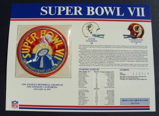 1973 Nfl Bowl Vii (7) Patch Miami Dolphins Vs Redskins Willabee & Ward