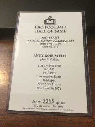 Andy Robustelli DE Giants Goal Line Art Autographed Card Series 5 1993 2