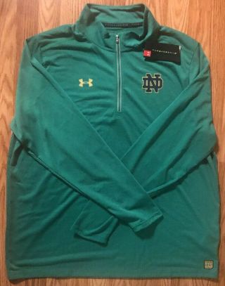 Notre Dame Football Team Issued Under Armour 1/4 Zip Green 2xl Tags