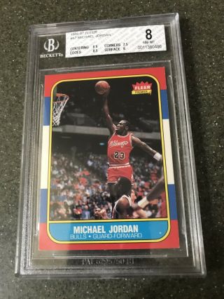 1986 Fleer Basketball 57 Michael Jordan RC Rookie HOF BGS 8 NMMT 2