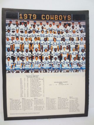 Dallas Cowboys Team Picture Roster 10x13 Vintage Retro Vtg 1979 Nfl Football