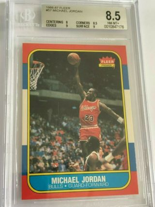 1986 - 87 Fleer Michael Jordan Rookie Hof Rc 57 (bulls) Bgs 8.  5 With 2 - 9 Subs