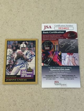 1991 Enor 143 Johnny Unitas Signed Card Jsa