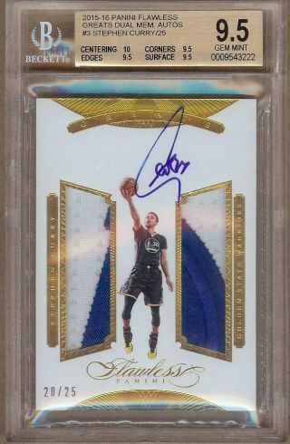 2015 - 16 Flawless Stephen Curry Auto Dual Patch 20/25 Bgs 9.  5 / 10