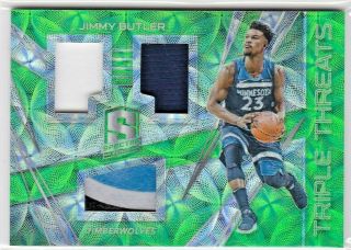 Jimmy Butler Timberwolves 2017 - 18 Spectra Green Prizms Triple Jersey Patch /25