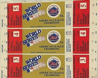 Very Rare 1985 World Series Orig.  Uncut Sheet Of 3 Mets Full " Phantom " Tickets