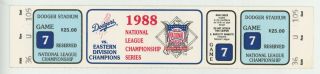 1988 Nlcs Game 7 Full Ticket Los Angeles Dodgers York Mets Hershiser