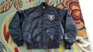 Oakland Raiders Black Satin Jacket By Starter - Usa Made - Mens Large