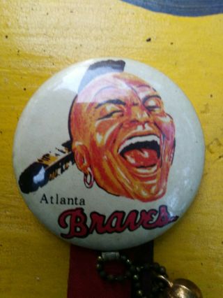 Rare Atlanta Braves Chief Noc - A - Homa Pinback Pin Button With Hanging Baseball