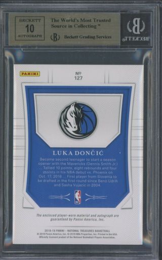 2018 - 19 National Treasures Luka Doncic RPA RC 3 - Color Patch AUTO 97/99 BGS 9.  5 2