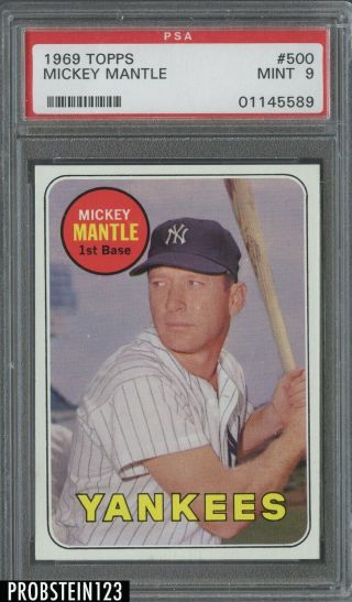 1969 Topps 500 Mickey Mantle York Yankees Hof Psa 9 " High End "