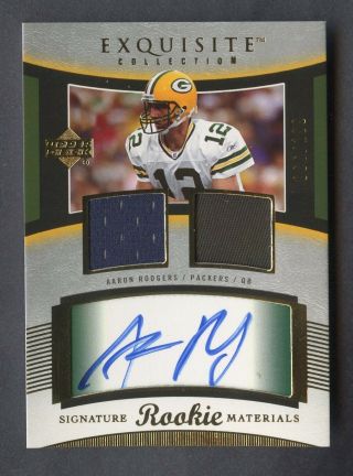 2005 Ud Exquisite Aaron Rodgers Packers Rc Rookie Dual Jersey Auto 66/199