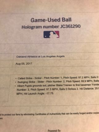 Albert Pujols Game - Baseball w/MLB Hologram Authenication August 05,  2017 6