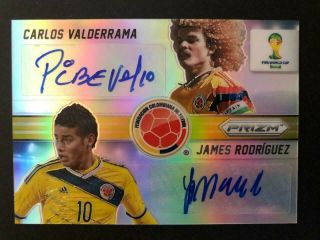 1/10 Carlos Valderrama / James Rodriguez Autograph Prizm Brasil 2014 Panini