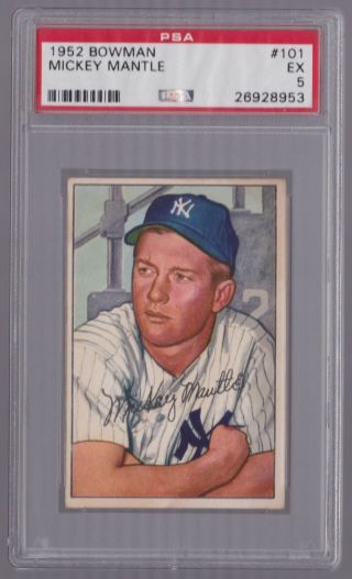 1952 Bowman Mickey Mantle 101 Psa 5 Ex - Yankees Hof