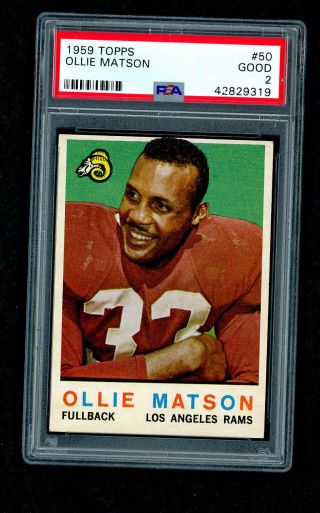 1959 Topps Football Card - 50 Ollie Matson,  Psa 2 Good