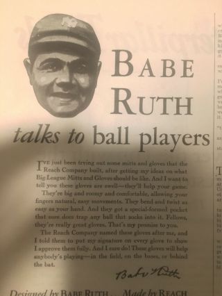 Authentic Babe Ruth Baseball Glove Advertisement Circa 1929