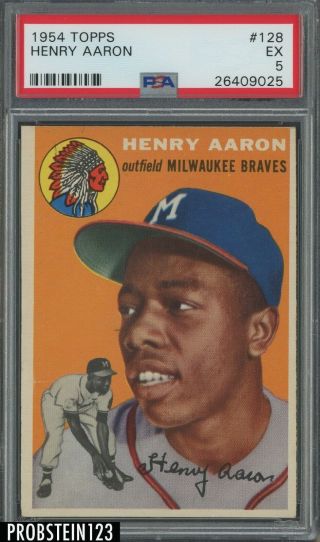 1954 Topps 128 Hank Aaron Braves Rc Rookie Hof Psa 5 Ex " Iconic Card "