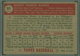 1952 Topps 311 Mickey Mantle Yankees RC HOF PSA 4 HIGH 