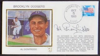 Al Gionfriddo Signed Brooklyn Dodgers 1989 Cover Susan Rini Cachet Psa Pre - Cert