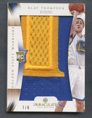 2012 - 13 Immaculate Numbers Klay Thompson Warriors Rc Rookie Jumbo Patch 7/9